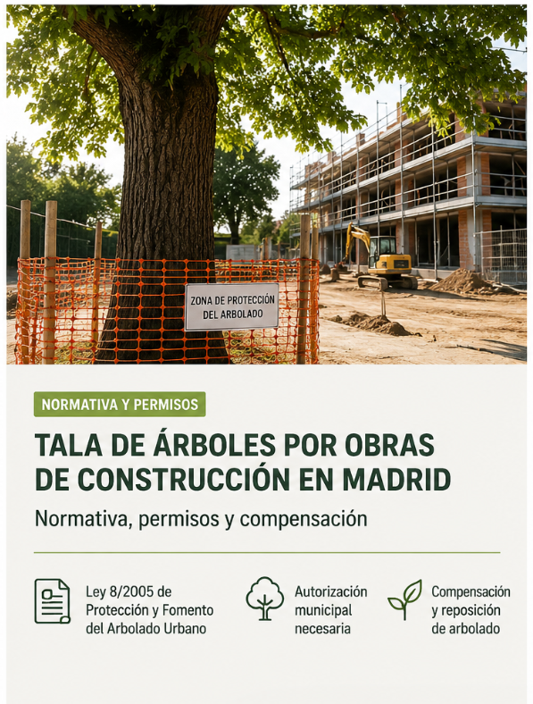 Tala de árboles por obras de construcción en Madrid: normativa, permisos y compensación